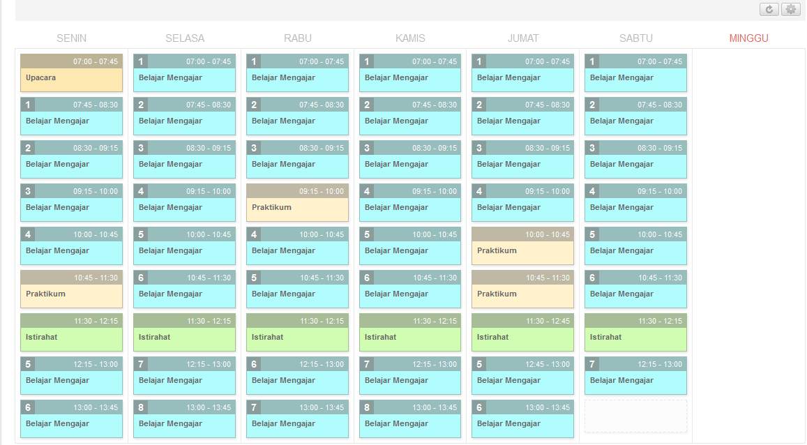 PANDUAN PENGATURAN JADWAL KELAS MINGGUAN PADAMU NEGERI 2015