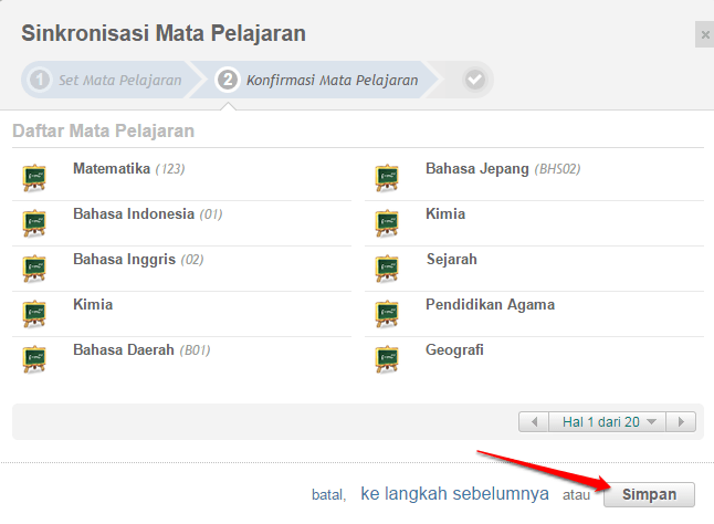 daftar mapel-sinkronisasi - simpan