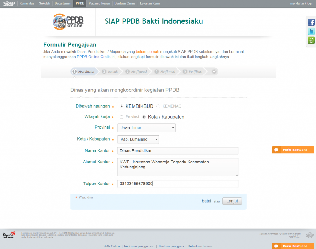 Bakti Indonesiaku SIAP PPDB Online - Form isian Koordinator