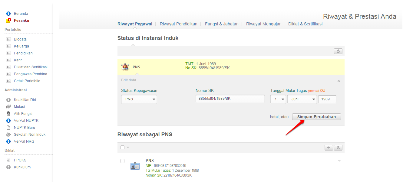 pendidikan-riwayat pegawai - simpan